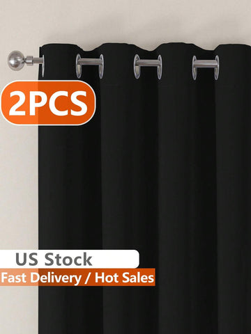 Estelar Textiler 2pcs Purple Metal Ring Blackout Curtains, Suitable For Bedroom And Living Room - Solid Color Thermal Insulated Blackout Curtains