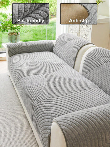 1pc Soft Plush Sofa Cover, Minimalist Solid Color 3D Design, Pet-Friendly Anti-Dirty & Scratch, Suitable For All Seasons Including Christmas & New Year, Machine Washable, Fits 1/2/3/4 Seater Sofa
